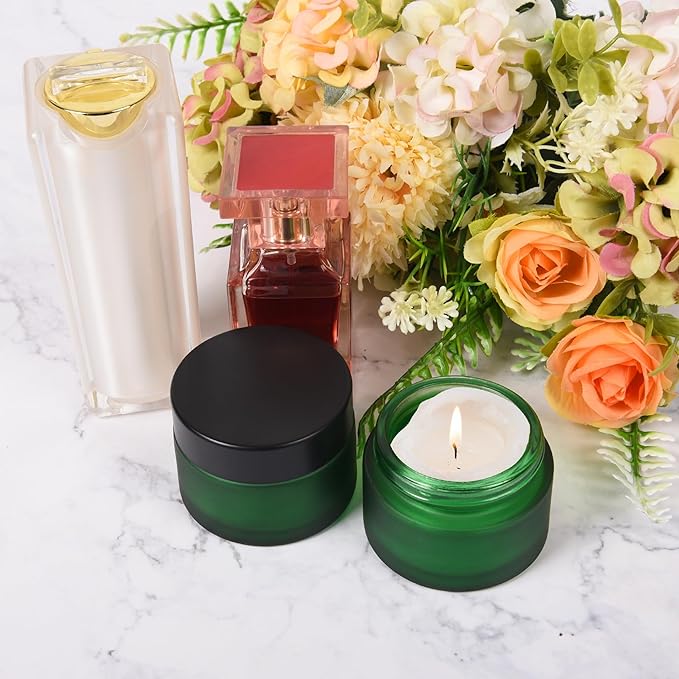 1 oz Glass Jars with Lids, Empty Cosmetic Jars, Airtight Containers with Inner Seal for Creams, Balms, Ointments, DIY Crafts, Salves (48 Pack, Green Frosted)