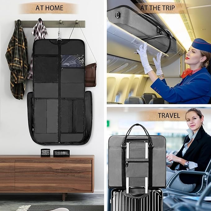 Garment Bag Travel Large Carry On Suit Bag with Strap for Business Hanging Suitcase Luggage Bags for Men Women (Grey)