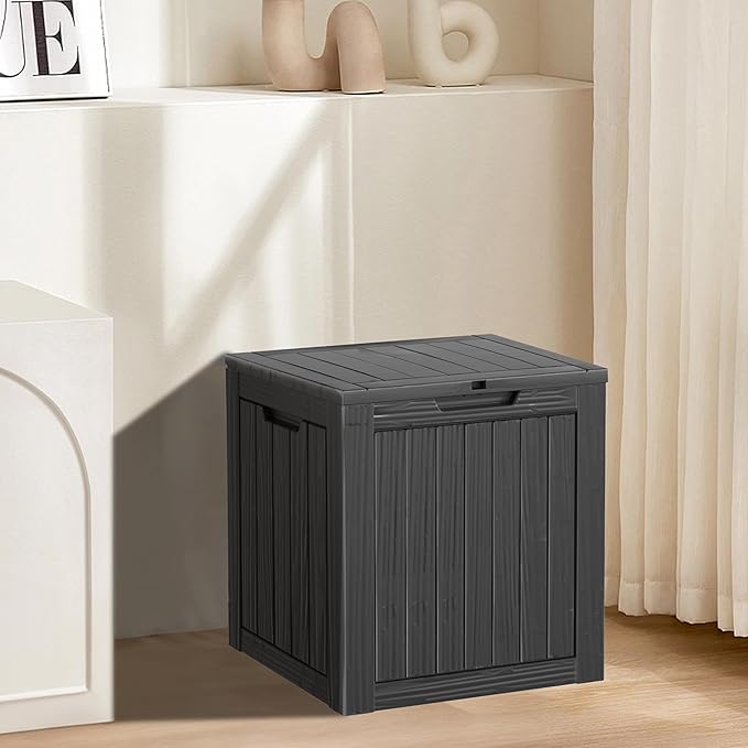 29 Gallon Resin Deck Box Waterproof Outdoor Storage Box for Patio Furniture Pool Accessories Indoor Storage for Cushion Garden Tools, Black