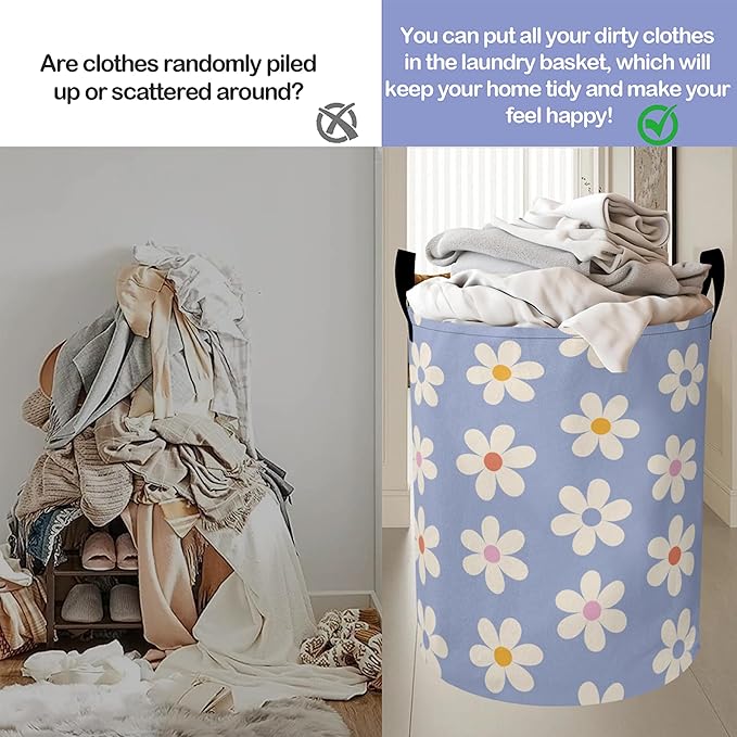 Laundry Basket-Groovy Daisy Flowers Foldable Waterproof Oxford Cloth Funny Tote Bag Laundry Hamper Clothes Storage Bucket Organizer For Bathroom/Laundry Storage/Bedroom Storage Basket
