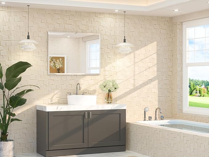 TETOTE 40" x 30" Rectangle Mirror with Frameless Tempered Beveled Edge for Vanity and Bathroom