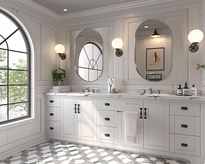 ANDY STAR Brushed Nickel Oval Bathroom Mirror, 30x40 Oval Nickle Mirror Pill Shaped in Premium Stainless Steel Metal Frame 1”Deep Wall Mounted Horizontal/Vertical