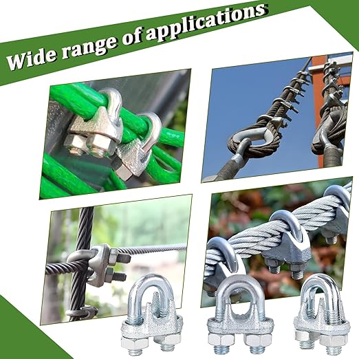 30PCS 1/4" Galvanized Zinc-Plated Wire Rope Cable Clamp Clips, M6 Wire Cable Clampswith U-Bolt Saddle Fasteners for Secure Rigging & Marine Use