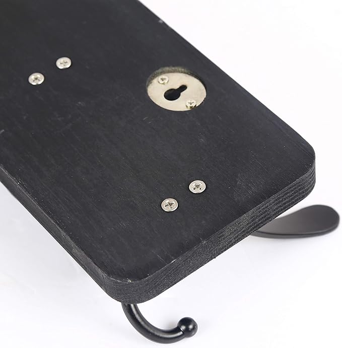 SKOLOO Coat Rack Wall Mounted - Pack of 2, Wooden, Heavy Duty, Rustic Coat Hooks for Wall, 16'' Hole to Hole, Wall Coat Rack with 5 Triple Hooks for Hanging Clothes, Jacket, Hat(Black)