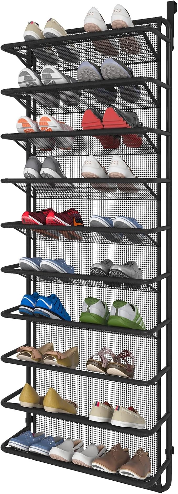 10 Tier Shoe Rack Over The Door Shoe Organizer Hanging Shoe Storage with Key Holder for Closet Pantry Wall Floating Shelves (10 Tier, Matte Black)
