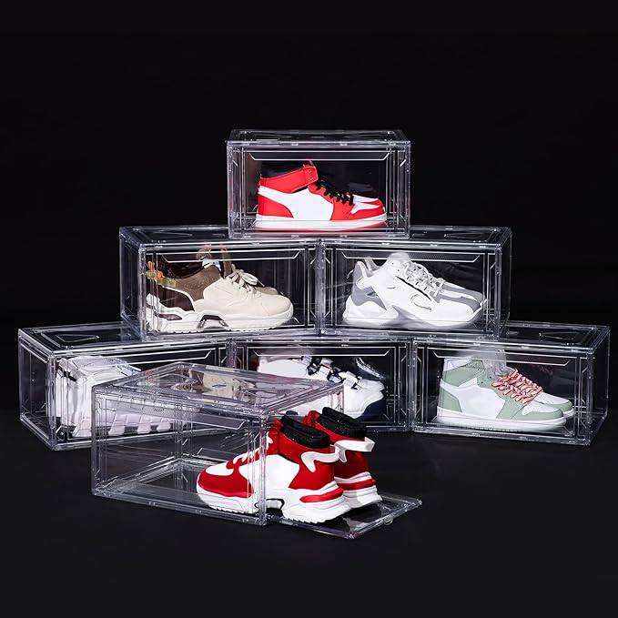12 Pack Acrylic Shoe Boxes,Clear Plastic Stackable Sneaker Box,Shoe Containers,Shoe Display Case,Sneaker Storage,Fits Up to Size 15