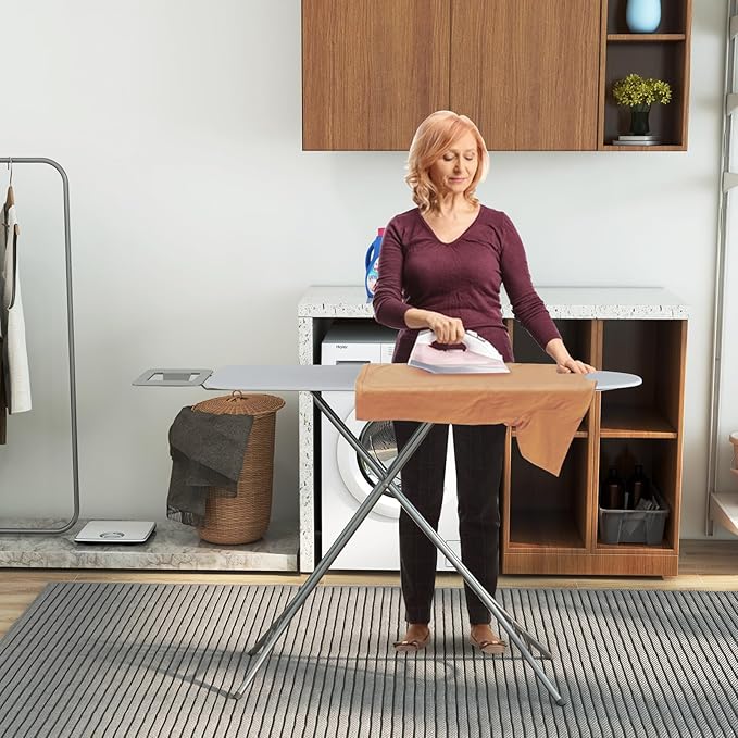 COSTWAY Ironing Board Full Size, Foldable Iron Table w/Rest, Height Adjustable, Removable Cover, Heavy-Duty Metal, Compact and Space Saver Iron Board for Living Room, Laundry (Light Gray)