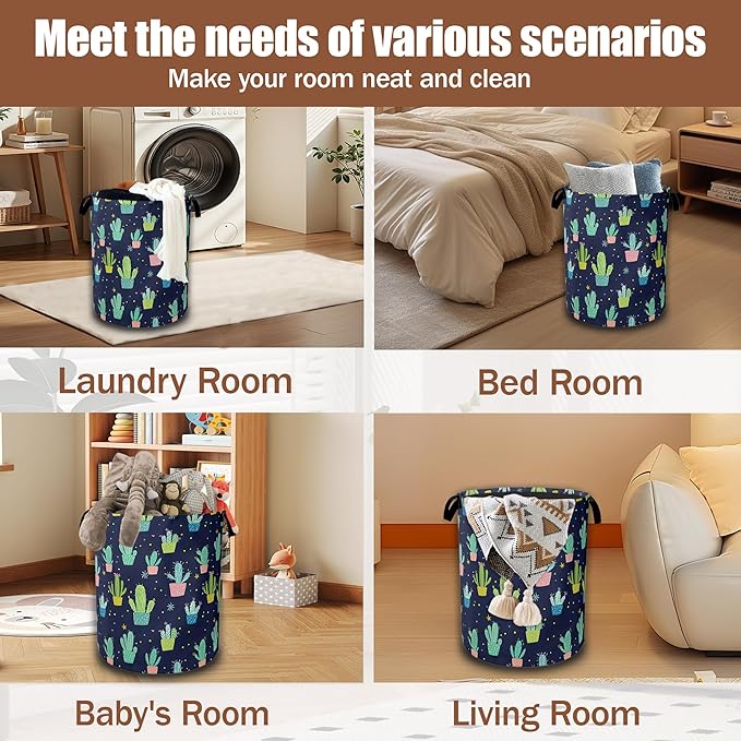 Laundry Hamper,Cactus Laundry Baskets,Waterproof Oxford Cloth Toy Storage for Bedroom,Bathroom,Nursery,16x20.8 Inch