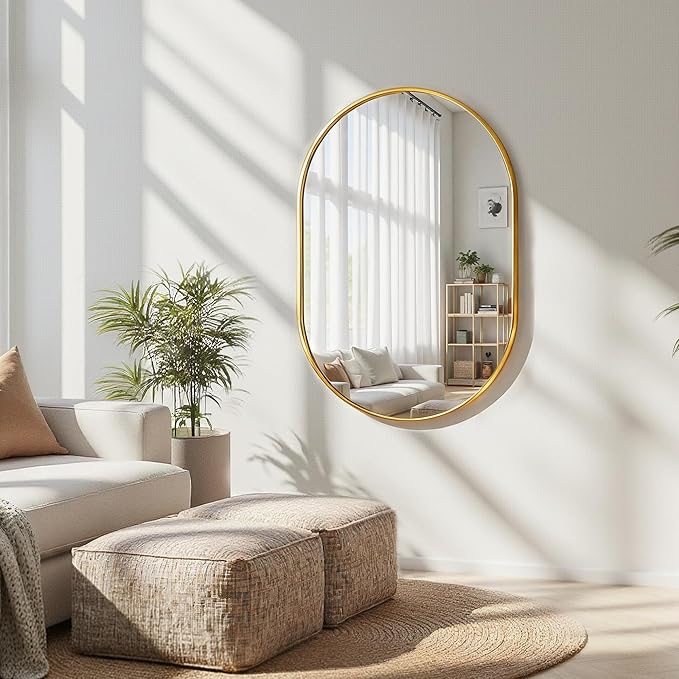 Oval Bathroom Mirror for Wall, 20"x30" Bathroom Vanity Mirror for Over Sink, Bedroom, Living Room, Entryway, Metal Frame & HD Shatterproof Glass, Wall Mounted Horizontally or Vertically (Gold)