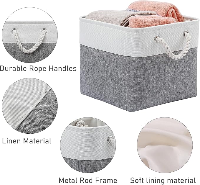 13×15×13 Inch Storage Cubes,6 Pack Cube Storage Bins for Shelves,Fabric Collapsible Storage Bins with Handles, Foldable Storage Basket for Organizing Clothes,Books (White&Gray,13"x15"x13")