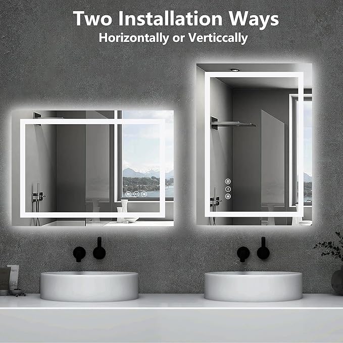 24" x 36" LED Lighted Bathroom Mirror - Backlit + Front Lit Dimmable Vanity Mirror with 3 Color Temperature, Anti-Fog, Memory Function, Shatter-Proof Tempered Glass Wall Mounted LED Mirror
