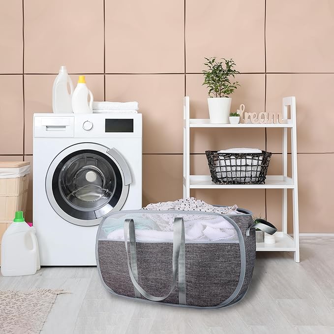 pop-up laundry basket,with Durable Handles collapsible Mesh laundry Hamper,Easy to Open and Fold,Premium Cationic Fabric… (Cationic Gray)……