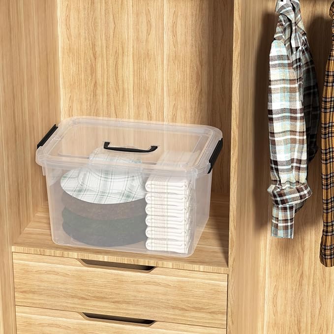 4-pack 10.5 Quarts Clear Boxes with Handles, Plastic Storage Bin with Lid