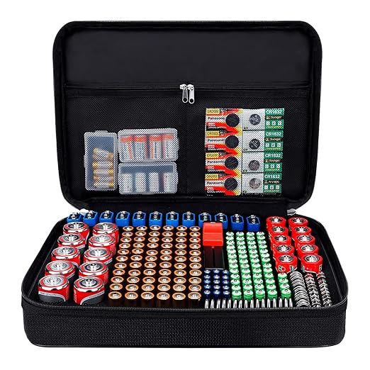 ENGPOW Battery Organizer, Fireproof Battery Organizer Storage Case with Tester (BT168),Water-Resistant Explosionproof Battery Holder Box with Cover and Zipper, Holds 220+ AA AAA C D 9V Batteries