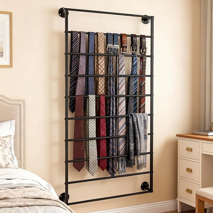 10-Layer Wall Mounted Display Rack, Wrapping Paper Ribbon Organizer Scarves Tie & Scarf Rack Belts Towel Holder Necktie Hijab Stand Metal Shelving for Home, Retail Stores, Flower Shop