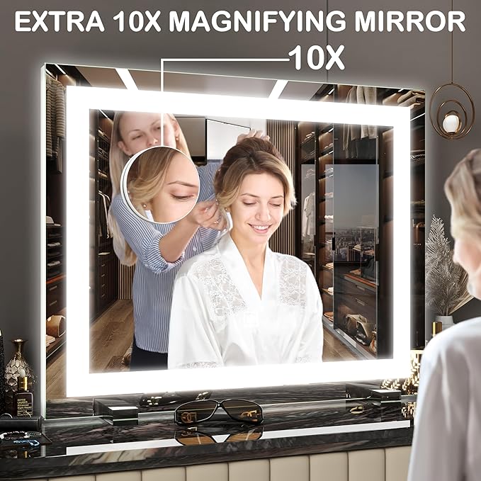 FENNIO Vanity Mirror with Lights,20"x23" Lighted Makeup Mirror, Large Makeup Mirror with Lights, Touch Sensor with Dimmable 3 Modes, Square White