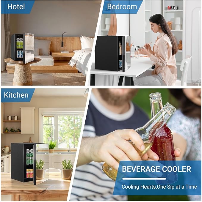 Compact Beverage Refrigerator,24 Can/0.95 Cubic Feet Fridge with Glass Front Door for Soda, Beer or Wine, Under Counter Small Refrigerator with Adjustable Shelve