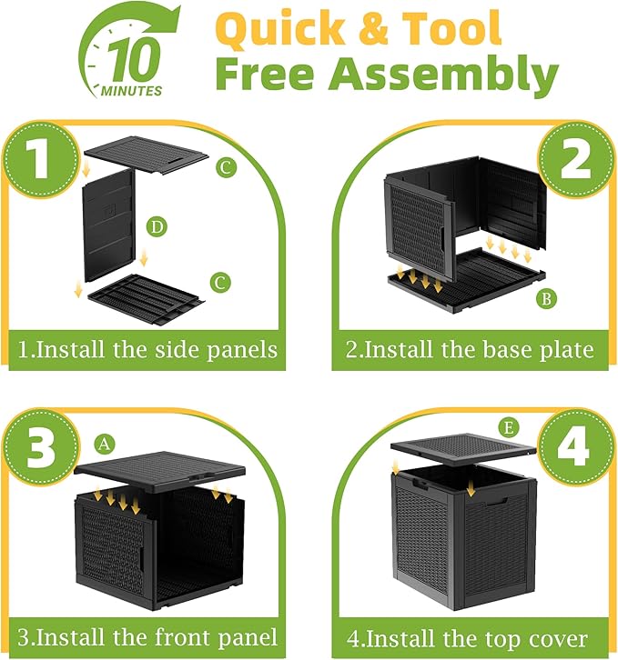 Vixzen 31 Gallon Waterproof Resin Deck Box, UV Resistant Outdoor Storage for Garden, Patio, Porch, Delivery,Rattan (Black,31 Gallon)