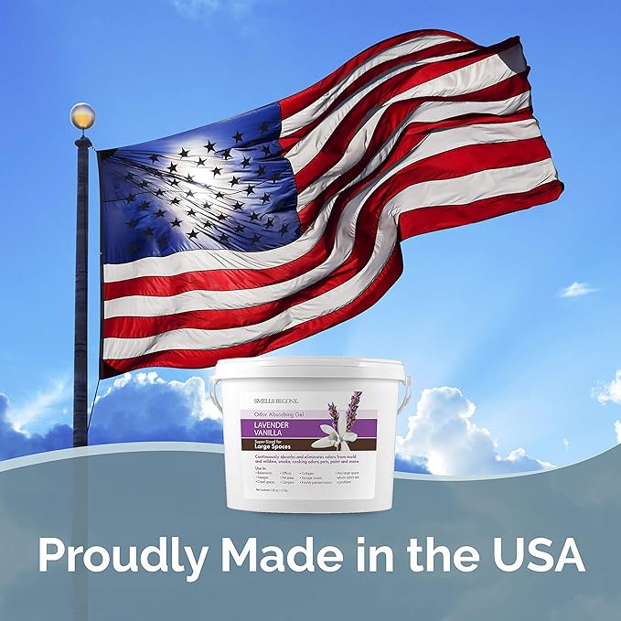 SMELLS BEGONE 1-Gallon Gel Odor Eliminator – High-Capacity, Long-Lasting Absorber for Large Basements, Garages, Workshops & Commercial Areas – Remove Tough Odors with Essential Oils (Lavender Vanilla)