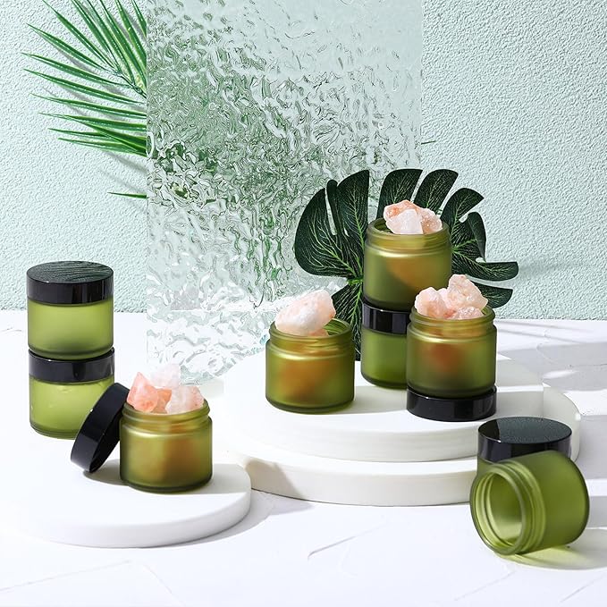 Domensi 90 Pcs 2 oz Glass Jars with Lids Travel Size Round Leakproof Empty Cosmetic Jars with Inner Liners Lid for Storing Makeup Lotions Face Cream Ointments Candle DIY Making (Pea Green)