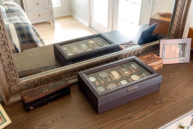 HOUNDSBAY Mariner Mens Watch Box Storage Case for Large Watches, PU Leather Organizer, Wrist Display Holder