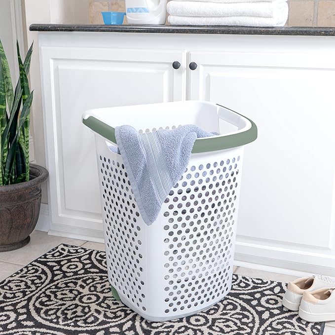 2Bushel -Wheeled Laundry Plastic Basket ,With a Handle, Lightweight and Durable, With Wheels, Suitable for Apartments, Bedrooms, Bathrooms and Laundry Rooms (15.47x 20.11 x 25 in)