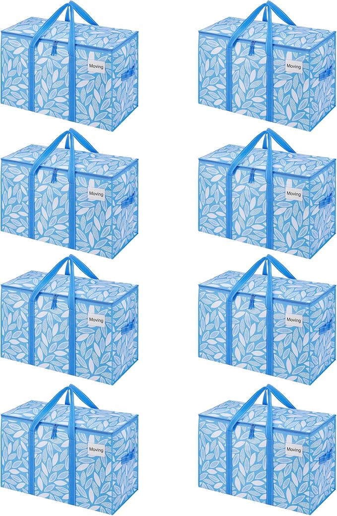 VENO 8 Pack Moving Bags, Heavy Duty, Moving Boxes Alternative, Packing Storage Supplies, Dorm Room Essentials with Zipper for Clothes, Extra Large Packaging Totes (Spring Breeze, 8 Pack)