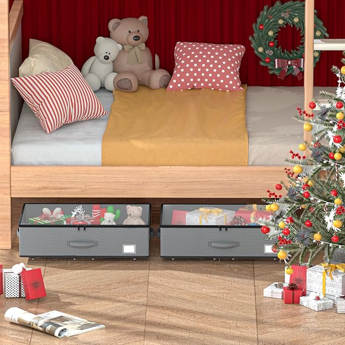 Under Bed Storage with Wheels, No Assemble Required 7.5 inches height Under Bed Storage bins,Large capacity Rolling Underbed Shoe Storage containers,dorm underbed storage drawers
