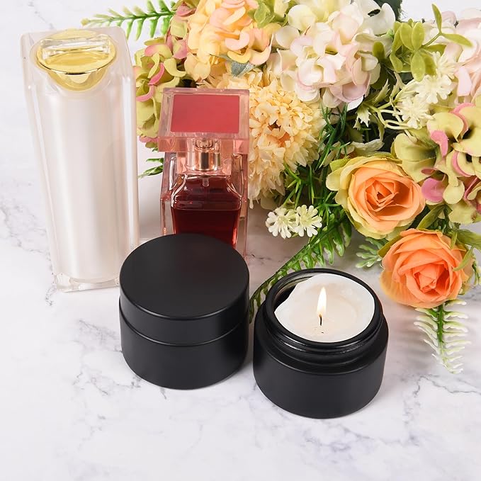 1 oz Glass Jars with Lids, Empty Cosmetic Jars, Airtight Containers with Inner Seal for Creams, Balms, Ointments, DIY Crafts, Salves (48 Pack, Black Frosted)