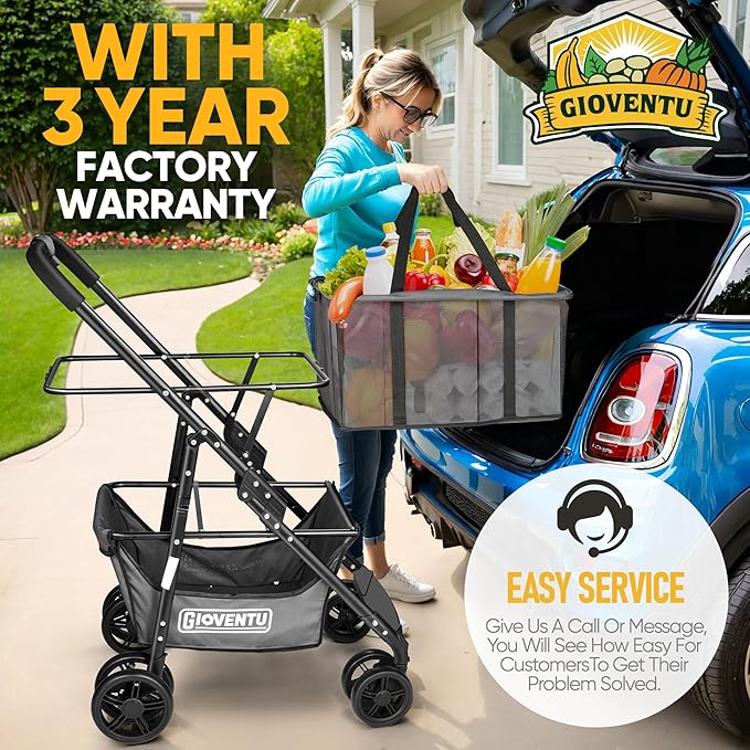 πππ°π₯π² ππ©π π«ππππ Folding Shopping Cart, 80lbs Collapsible Grocery cart with Removable Basket and 360Β° Swivel Wheels, Single-hand Fold, Portable Personal Stroller Shopping Cart for Groceries