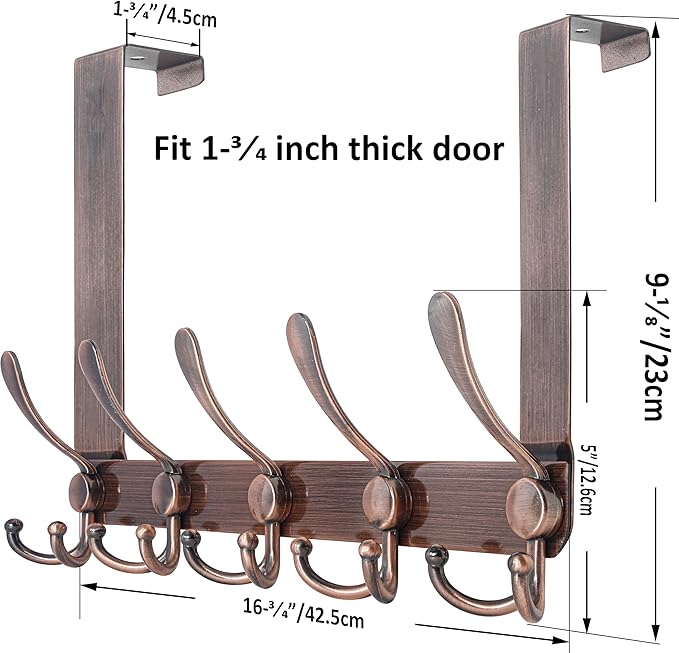 WEBI Over The Door Hooks for Hanging,Door Hanger,Over The Door Towel Rack,Long Door Coat Hanger,Door Coat Rack for Clothes,Towels,Back of Bathroom,Antique Copper
