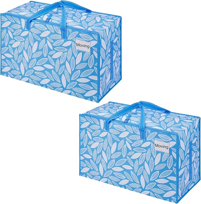 VENO 2 Pack Moving Bags and Large Christmas Decoration Storage Bins with lids. Alternative to Moving Boxes, Packing Supplies for College. Heavy Duty Totes (Spring Breeze, 2 Pack)