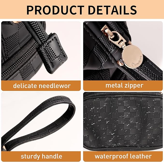 Abiudeng Large Capacity Makeup Bag Ladies Cosmetic Bag Travel Bag with Compartments Portable PU Leather Travel Makeup Bag with Handle