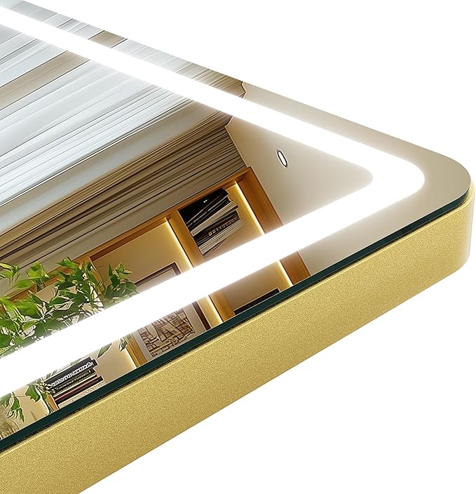 Hasipu Vanity Mirror with Lights, 17" x 22" LED Makeup Mirror with Smart Touch 3 Color Modes and Brightness Adjustment, 10X Magnifying,360° Rotation(Gold)