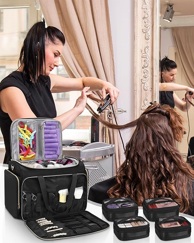 MONSTINA Professional Hairstylist Traveling Bag with Two Detachable Small Bags+Four Gadget Bag,Hairdressing Makeup Salon Organizer Bag