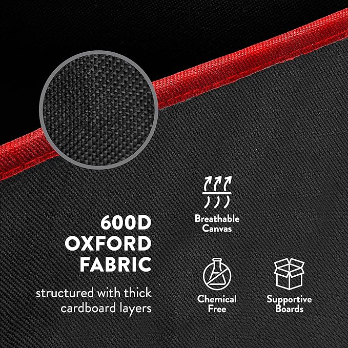 ZOBER Gift Wrapping Paper Organizer Storage - 40" Gift Wrap Storage Containers with Interior Pockets for Bows, Tags & Ribbons - Wrapping Paper Holder, 600D Oxford, Fits 24 Standard Rolls, Black/Red