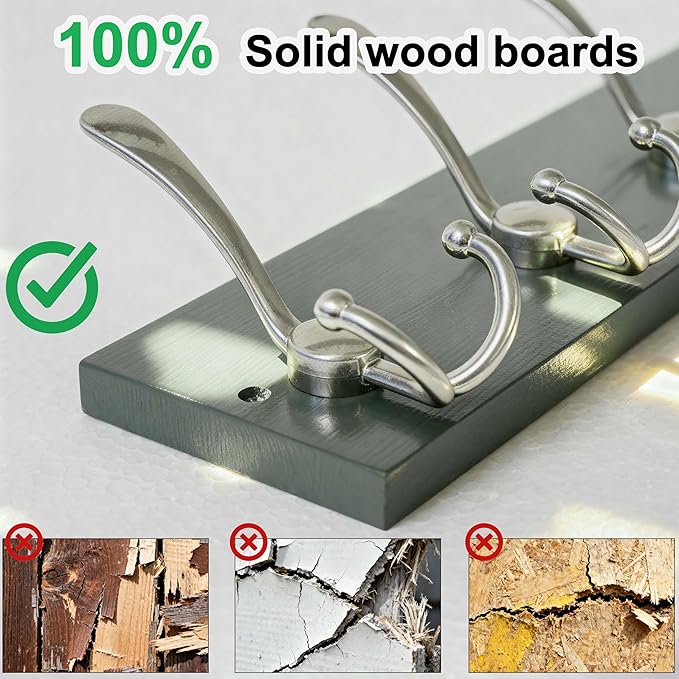 SKOLOO Creations Forest Green Solid Wood Wall Mounted Coat Rack, 10 Hooks, 38-1/8" Long - Kitchen, Mudroom, Entryway, Bathroom - Includes Mounting Hardware, Wall Coat Hanger, Towel Rack, Pack of 2