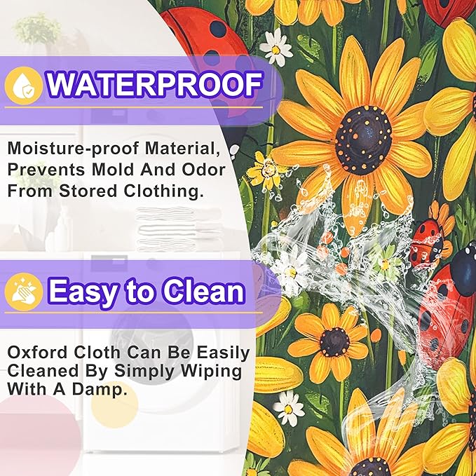 Ladybug Sunflower Laundry Basket Cartoon Oxford Cloth Laundry Hamper Funny With Handle Foldable Portable Clothes Storage Basket 18.9 X 16.5 In Storage Bag For Laundry Room/Bathroom/Bedroom/Dormitories