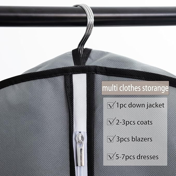 Dress Bags for Gowns Long, 1 Pack 65" Garment Bags for Hanging Clothes, 4" Gusseted Clothing Bags for Closet Storage and Travel, Suit Bags for Coats, Jackets, Shirts and Sweater (1)