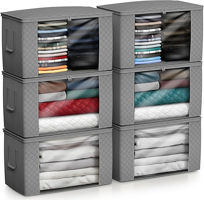 Sorbus Foldable Storage Bag Organizers, Large Clear Window & Carry Handles, Great for Clothes, Blankets, Closets, Bedrooms, and more
