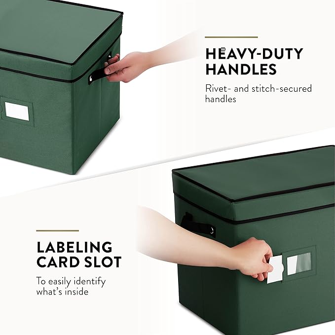 ZOBER Christmas Ornament Storage Box - Stores 128 3" Ornaments with Individual Trays - Tear Proof 600D Oxford Fabric - ornament organizer storage box, Durable Christmas Containers Holder - Green