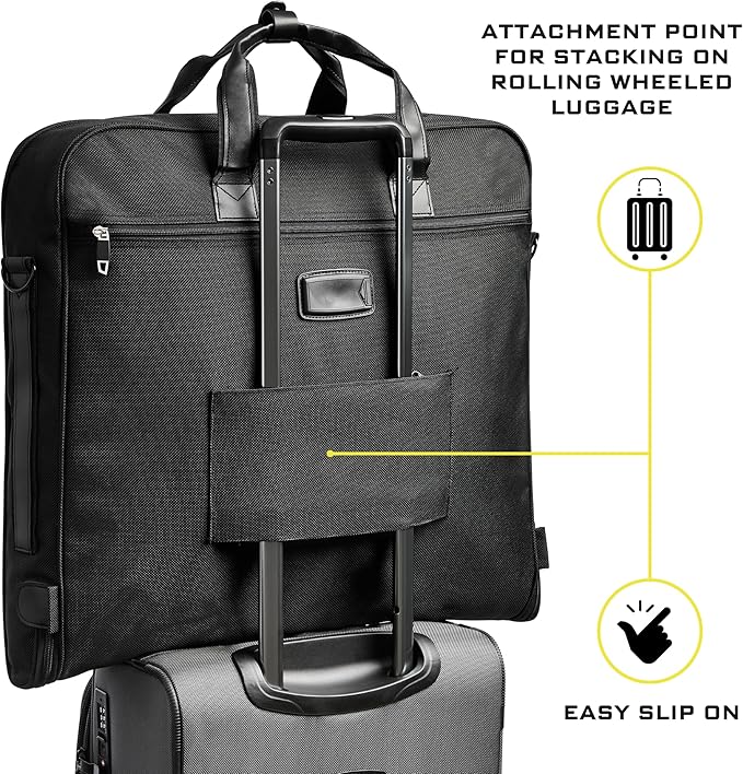 Premium Suit Garment Bag Carry On - Hangs 4 Suits - Travel & Business with Shoulder Strap and Laptop Compartment