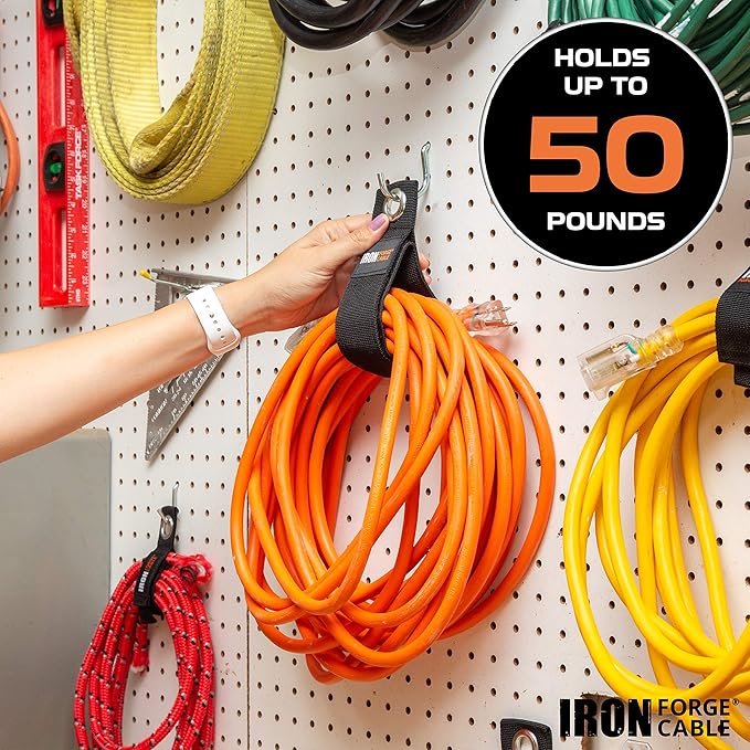 Iron Forge Cable Extension Cord Wrap Organizer, 12 Piece Multi-Pack - 2 Pieces of Medium, Large, and XL Hook and Loop Hanger Wraps Up to 50 lbs