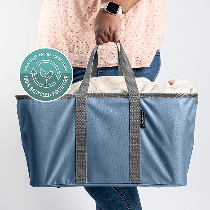 CleverMade Collapsible Laundry Tote - Denim Charcoal 2-Pack 50L - Foldable Storage Organization Container for Clothes Laundry Room Storage Solution