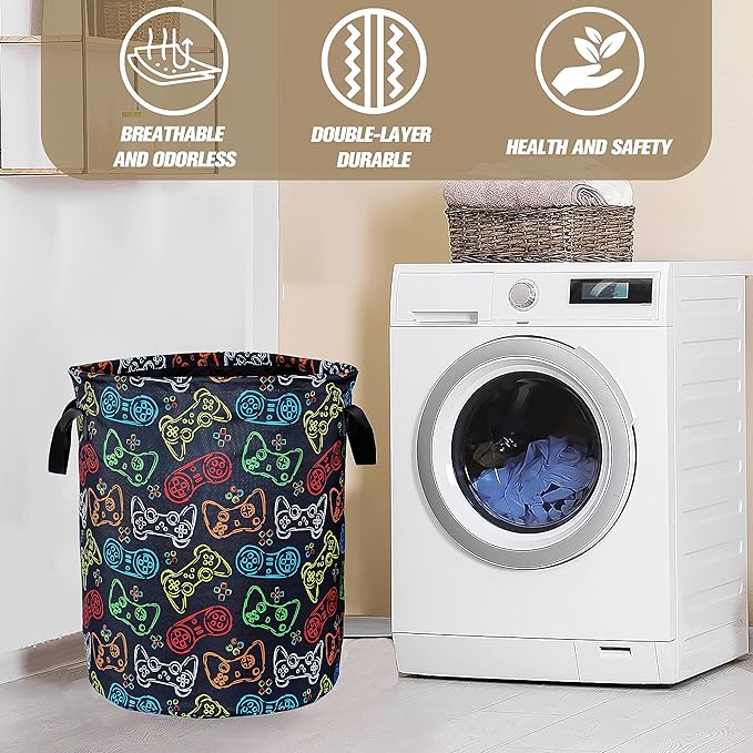 Color Game Machine Laundry Basket Funny Foldable Waterproof Oxford Cloth Tote Bag Laundry Hamper Clothes Storage Bucket Toy Organizer For Bathroom/Laundry Storage/Bedroom Storage Basket 17.7x13.7
