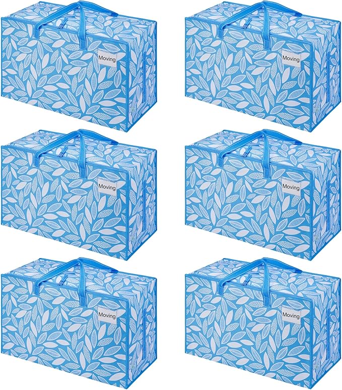 VENO 6 Pack Moving Bags and Large Christmas Decoration Storage Bins with lids. Alternative to Moving Boxes, Packing Supplies for College. Heavy Duty Totes (Spring Breeze, 6 Pack)