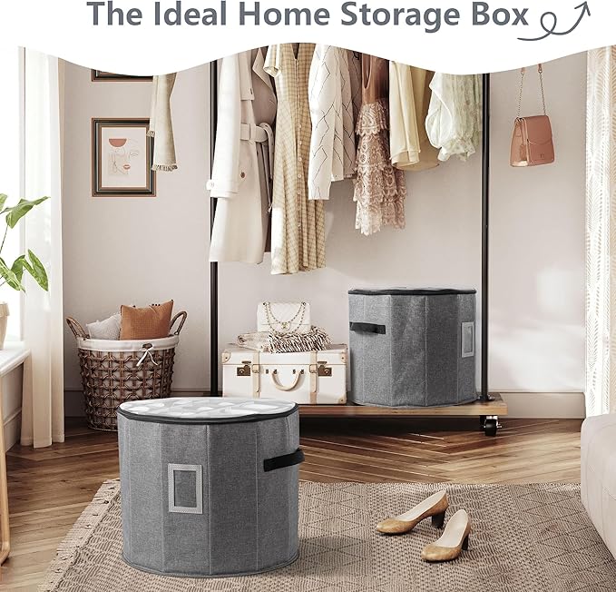 Shoe Organizer for Closet - Cylindrical Shoe Storage with Removable Dividers, Transparent Top Viewing Window, Foldable Design and Adjustable Compartments