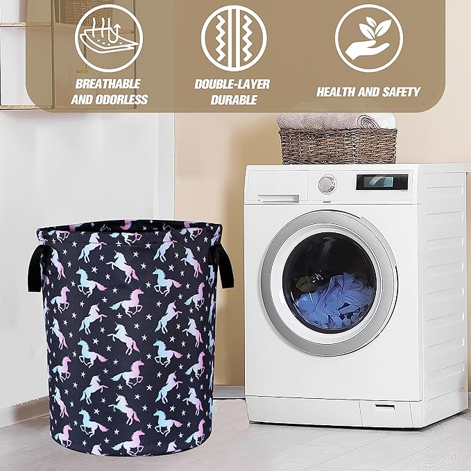 Unicorn Laundry Basket Animal Foldable Oxford Cloth Funny Tote Bag Laundry Hamper Clothes Storage Bucket Organizer For Bathroom/Laundry Storage/Bedroom Storage Basket 17.7x13.7 Inch