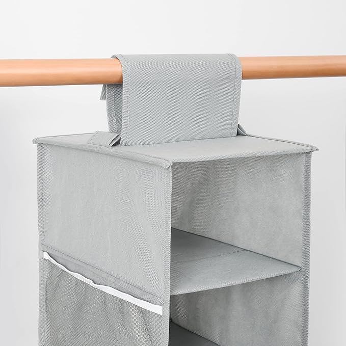 Hanging Shoe Organizer for Closet with Side Mesh Pockets,Hat Racks for Baseball Caps,Shoe and Hat Holder & Storage,8-Shelf,Gray,2 Pack