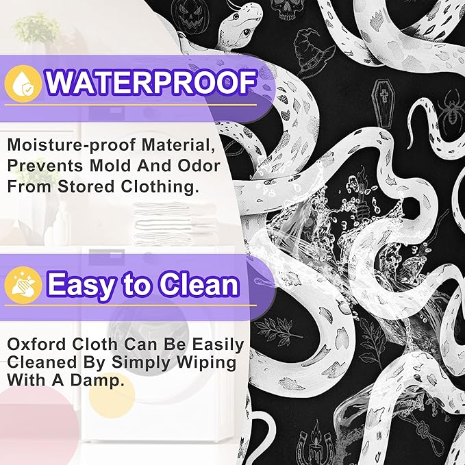 Snake Crawling Laundry Basket Black White Snakes Oxford Cloth Laundry Hamper Funny With Handle Foldable Portable Clothes Storage Basket 18.9 X 16.5 Inch Storage Bag For Laundry Room/Bathroom/Bedroom